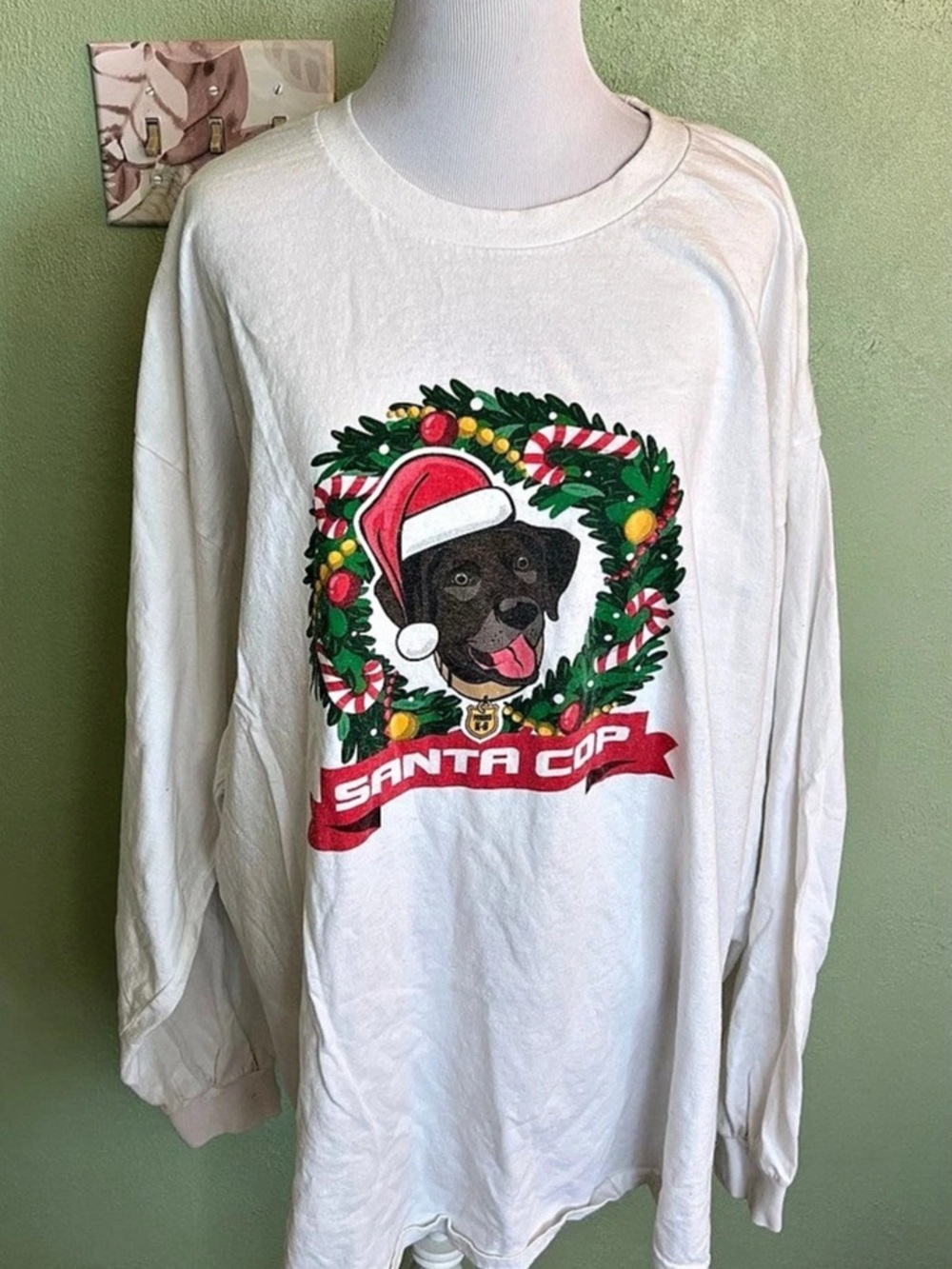 Gildan Santa Dog Graphic Long Sleeve Tee Size XL